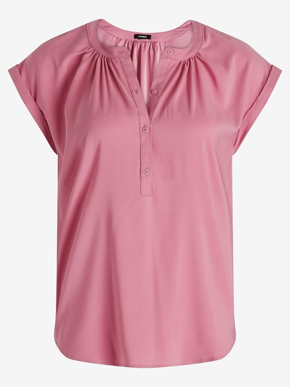 Express Gathered Half Button Up Gramercy Tee in Light Pink